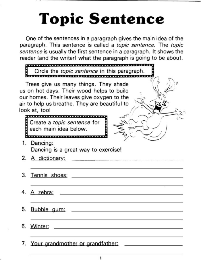 Worksheet guiding kindergarteners in organizing sentences into paragraphs