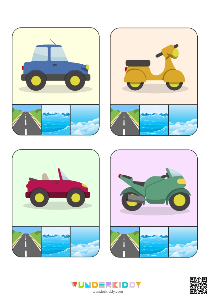 Transportation Match-Up worksheet for young learners exploring land, air, and water travel Kindergarten multiplication worksheet featuring various transportation modes to match