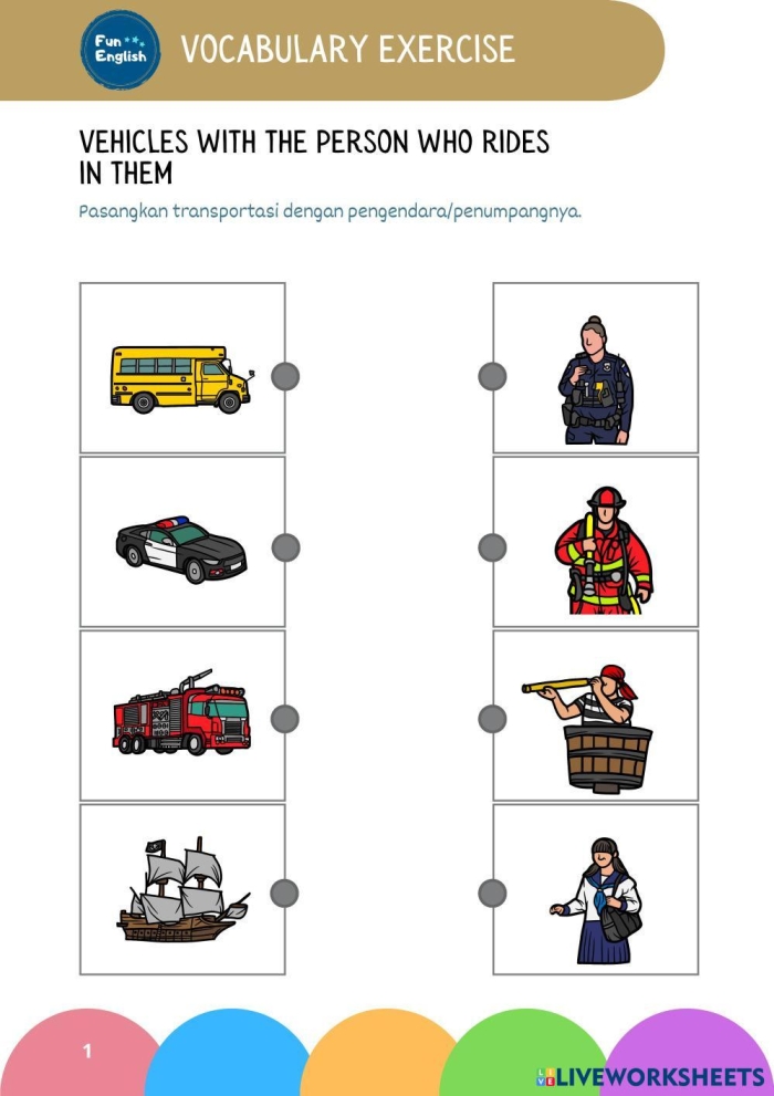 Transportation Match-Up activity for young learners exploring land, air, and water vehicles Kindergarten worksheet showing various transportation modes for matching and multiplication practice