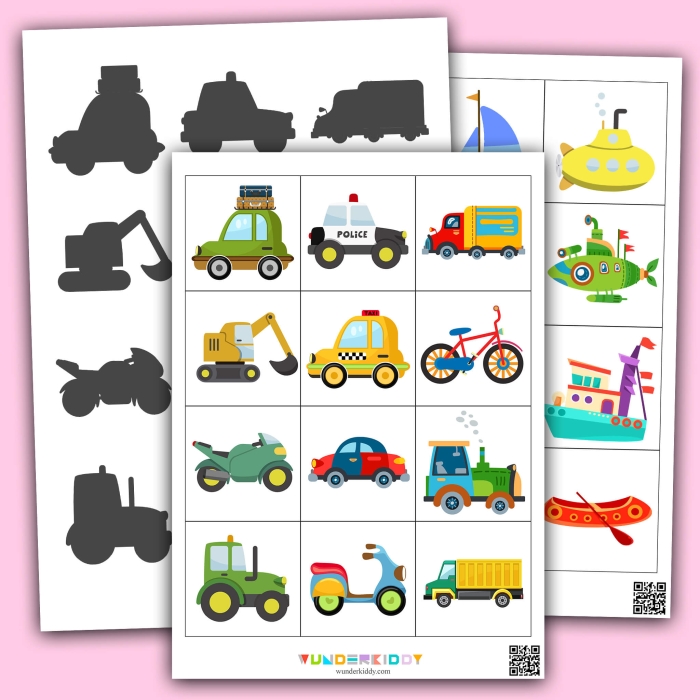 Transportation Match-Up activity for young learners focusing on different travel modes and multiplication skills Kindergarten Transportation Match-Up worksheet with various vehicles for multiplication practice
