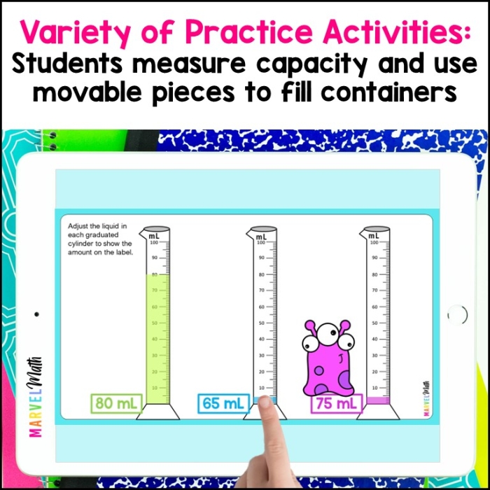 Printable Estimating Volume worksheet for young learners to practice liquid capacity skills Kindergarten physical science worksheet for estimating volume with containers and liquids