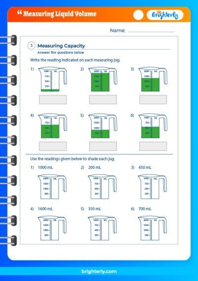 Printable Estimating Volume worksheet for young learners in physical science 15 Kindergarten student estimating liquid volume using a colorful worksheet