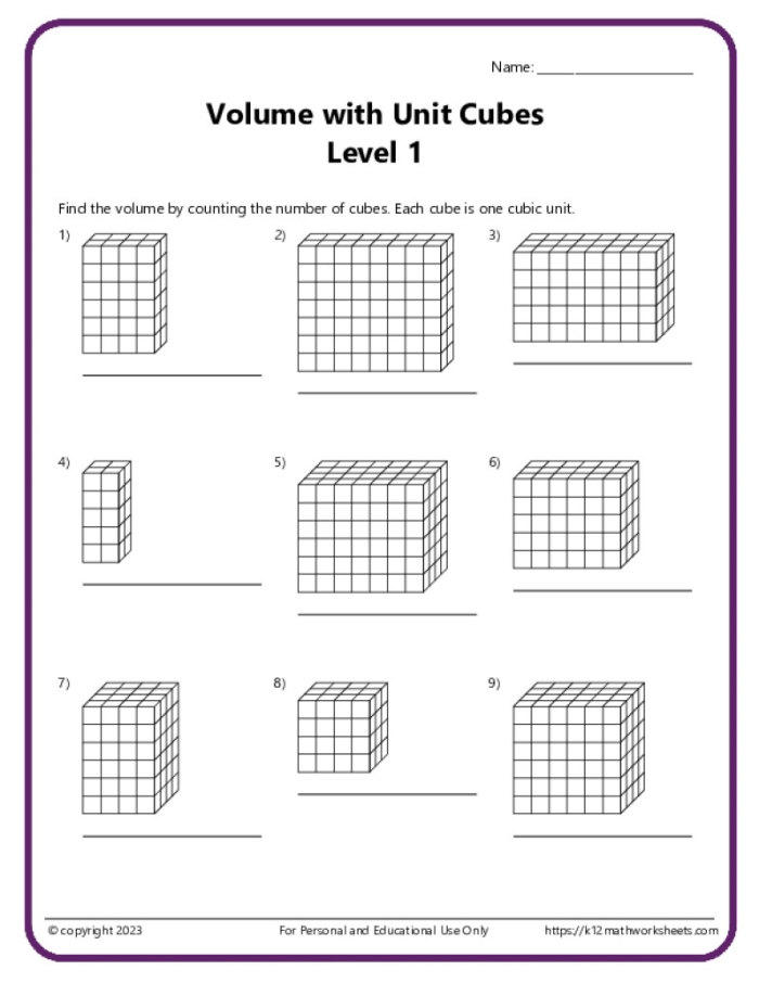 Estimating Volume worksheet for Kindergarten physical science practice Kindergarten student practicing volume estimation with a printable worksheet