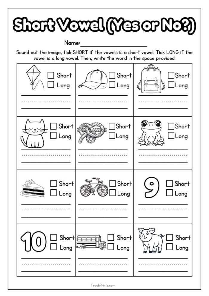 Short vowel sounds activity for young learners with matching and writing tasks on worksheet 16 Kindergarten worksheet matching short vowel words with pictures of a hen and a fish