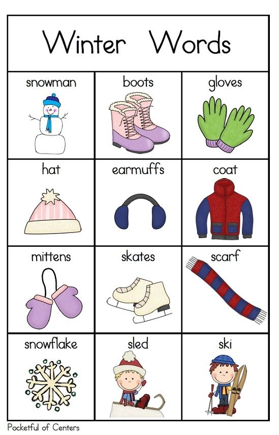 Seasonal winter vocabulary activity for kindergarten students with matching pictures and word list sheet 14 Kindergarten winter words worksheet with pictures and word bank for writing five seasonal words