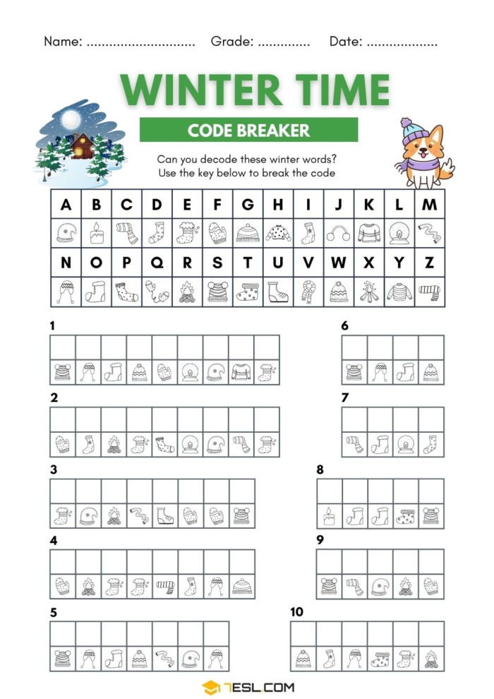 Winter Words worksheet for young learners matching words to winter pictures, image 19 Kindergarten Winter Words worksheet showing pictures with a word bank for writing winter-themed vocabulary