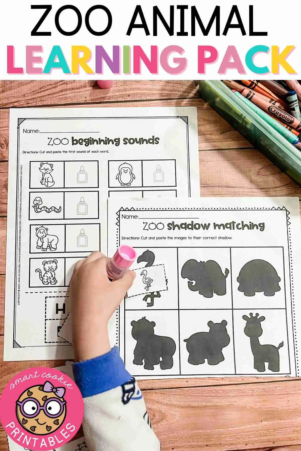 A kindergarten student drawing their favorite zoo animal from a poem about bears, camels, and wombats