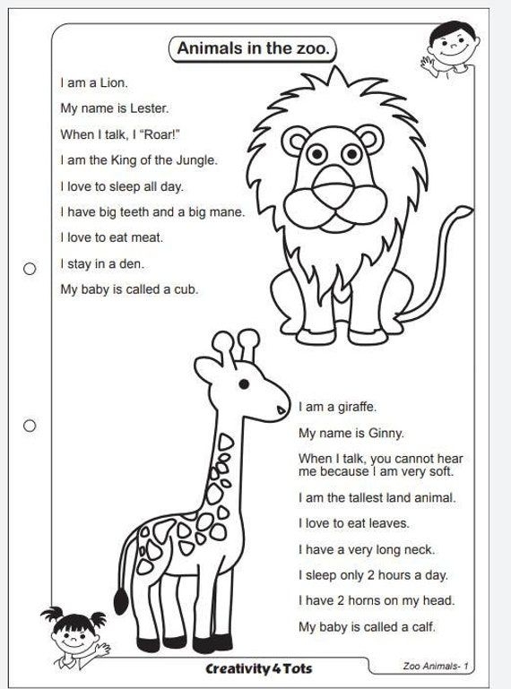 At the Zoo Reading Worksheets for Kindergarten