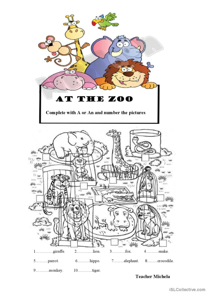Children drawing their favorite zoo animal like bears, camels, or wombats from a kindergarten poem activity