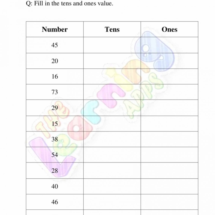 Phonics worksheet for First Grade Lacy's Place Value worksheet for first graders, focusing on identifying tens and ones in two-digit numbers. Educational activity image for first grade math, number 21.