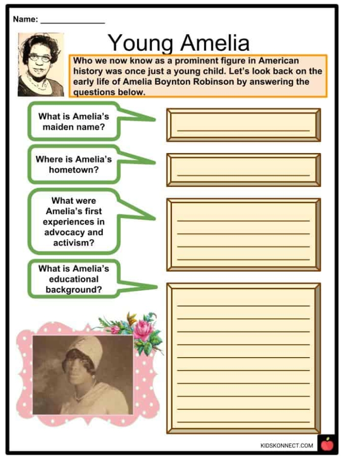 Rhyming worksheet for Second Grade Children engaging with the Learning About Amelia Boynton Robinson worksheet focused on rhyming. Worksheet illustration featuring Amelia Boynton Robinson and her contributions to civil rights.