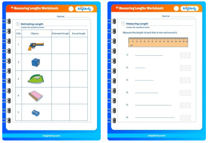 First Grade worksheet for measuring the length of everyday items at home