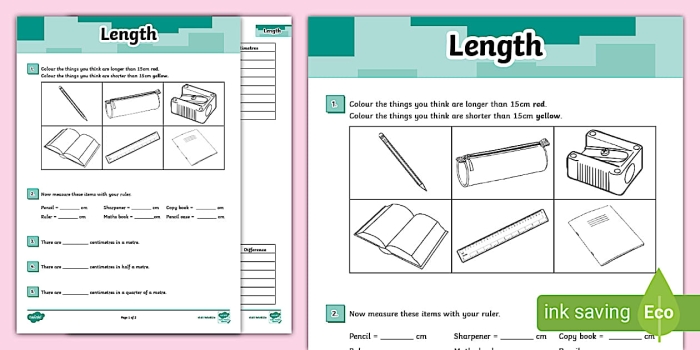 First Grade worksheet for measuring the length of common household items