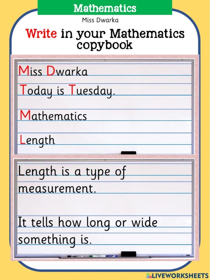 First Grade student completing a Measure the Length worksheet with various household items