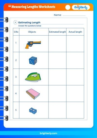 First Grade worksheet for measuring lengths of common items at home