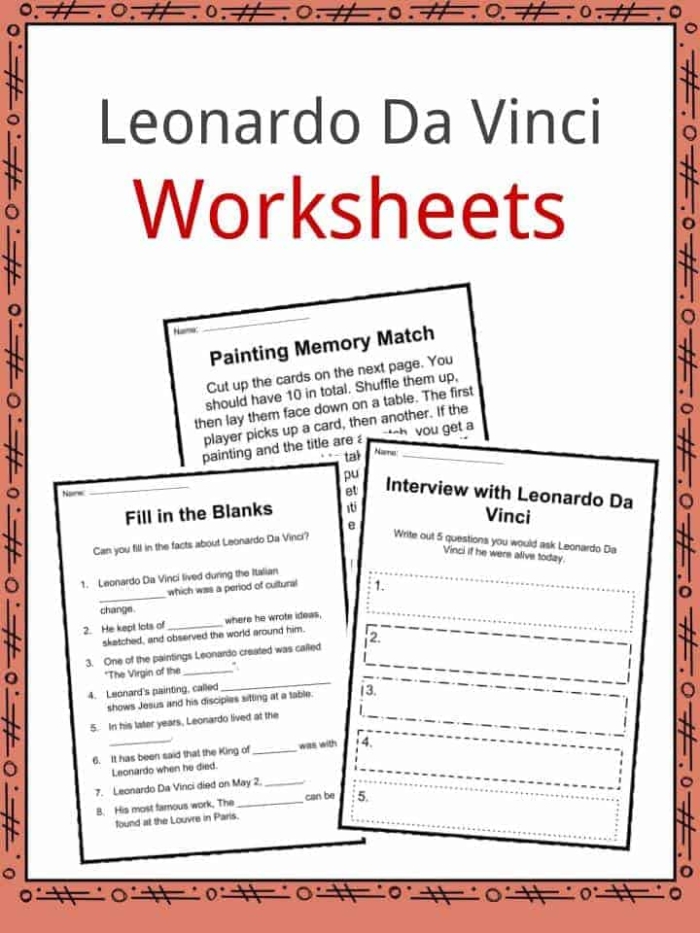 Children engaging with a Leonardo da Vinci worksheet, exploring his artistic techniques and history. Worksheet activity focused on Leonardo da Vinci for fifth graders to inspire their own art creation.