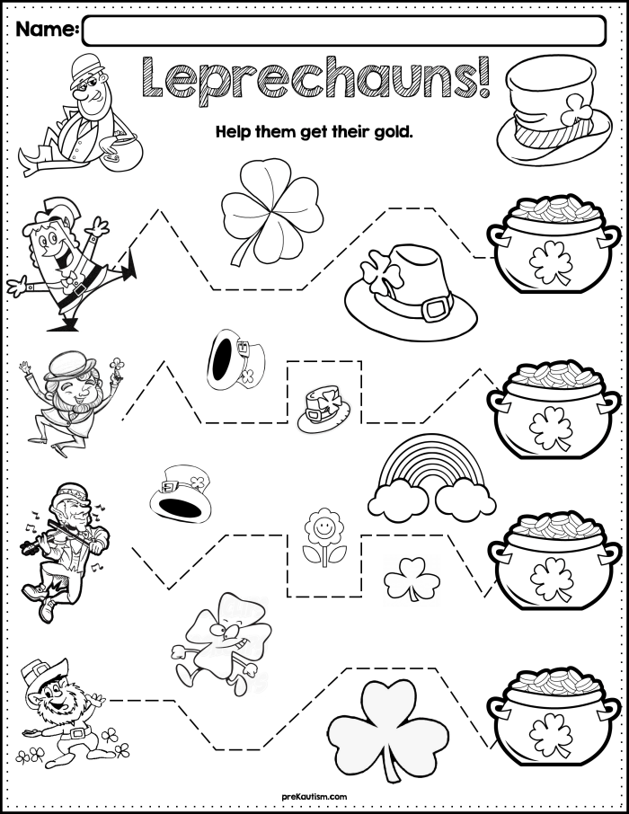 Leprechaun Coin Toss worksheet for first graders celebrating St. Patrick's Day