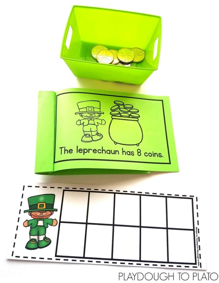 Leprechaun Coin Toss worksheet for first graders celebrating St. Patrick's Day