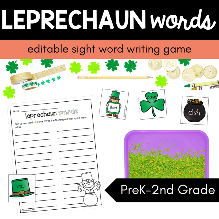 Engaging St. Patrick's Day word search activity featuring hidden words related to leprechauns Leprechaun-themed word search worksheet for first graders to celebrate St. Patrick's Day