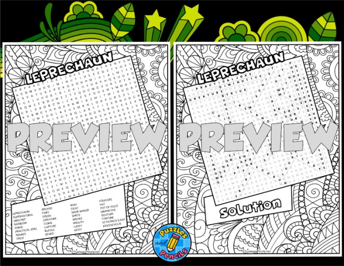 Engaging first-grade activity for practicing word recognition and decimals Leprechaun Word Search worksheet featuring hidden words for St. Patrick's Day fun
