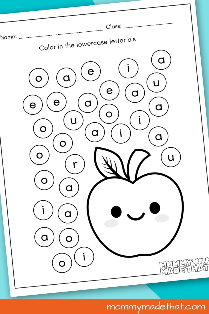Apple letter A practice worksheet with coloring and tracing activities for fine motor skill development A is for Apple worksheet showing a child tracing and writing the letter A with apple illustrations for Pre-K learners