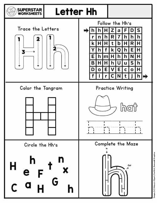 Worksheet 15 for practicing the letter H with fun subtraction activities Preschool subtraction worksheet featuring the letter H for reading readiness