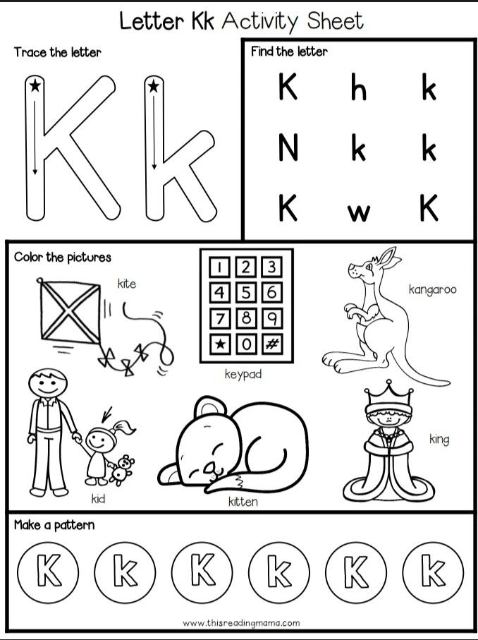 Preschool worksheet featuring the letter K with coloring activities for early learners