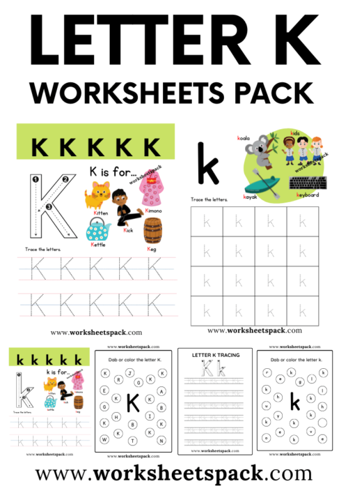 Preschool letter K worksheet featuring coloring activities for early learners
