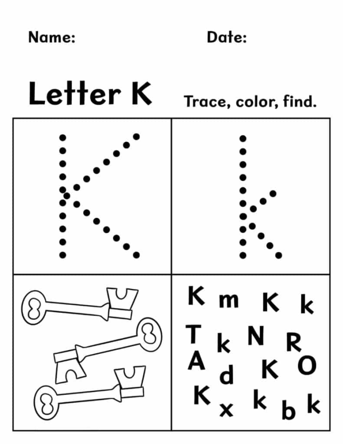Engaging letter K activities for young learners in Earth and Space Science themed worksheet 3 Preschool worksheet focused on the letter K with handwriting and coloring exercises