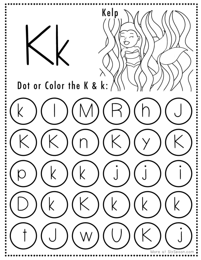 Preschool K Is For worksheet focusing on letter K sounds and coloring activities