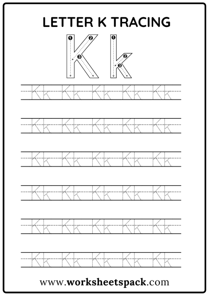 Engaging letter K activities for young learners in Earth and Space Science category Preschool worksheet focused on the letter K with coloring and writing exercises