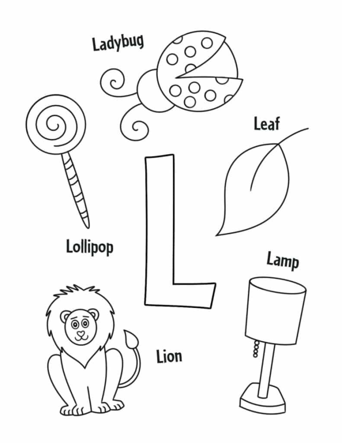 L Is For... letter L practice sheet aimed at pre-kindergarten children Preschool worksheet featuring the letter L with coloring activities for early learners