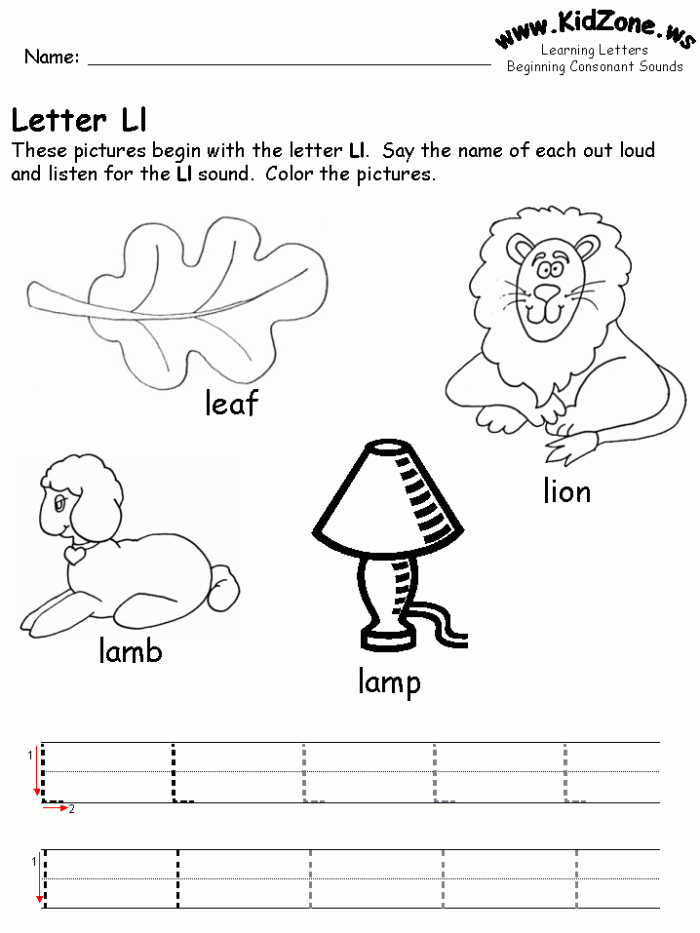 L Is For... Place Value worksheet for Pre-K learners to explore the alphabet and sounds Preschool worksheet featuring the letter L with coloring activities for letter sounds