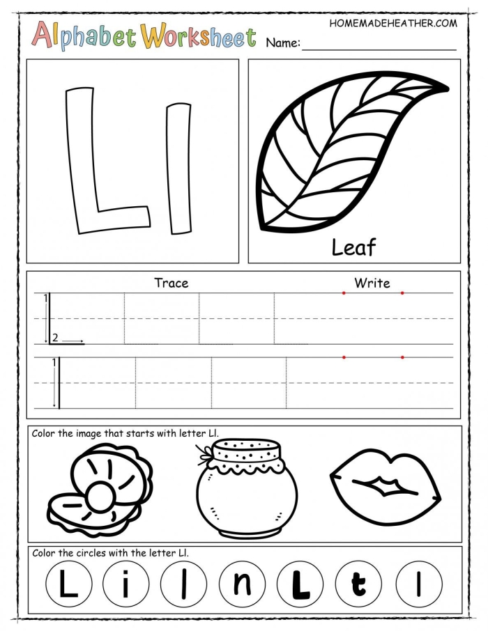 Fun L Is For... worksheet to teach letter L in pre-kindergarten place value activities Preschooler coloring a letter L worksheet focused on letter sounds and alphabet learning