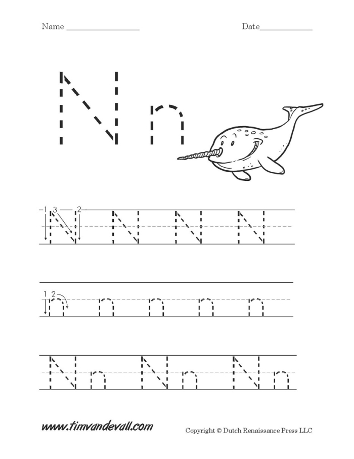 N Is For letter N practice sheet for early reading skills, image 6 Preschool worksheet featuring the letter N with fun coloring activities