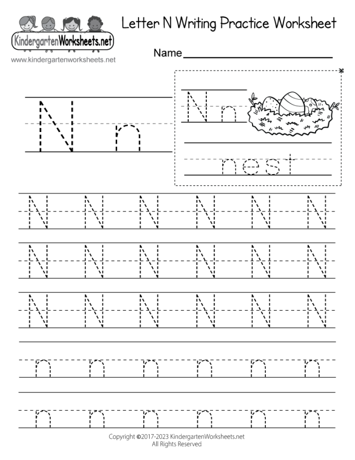 N Is For worksheet designed to teach letter N sounds through fun coloring for Pre-K kids Preschool worksheet focusing on the letter N with coloring activities for early reading skills