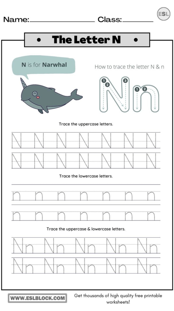 Fun N letter practice worksheet designed for preschool alphabet learning and sound recognition Preschool worksheet featuring the letter N with coloring activities for early readers