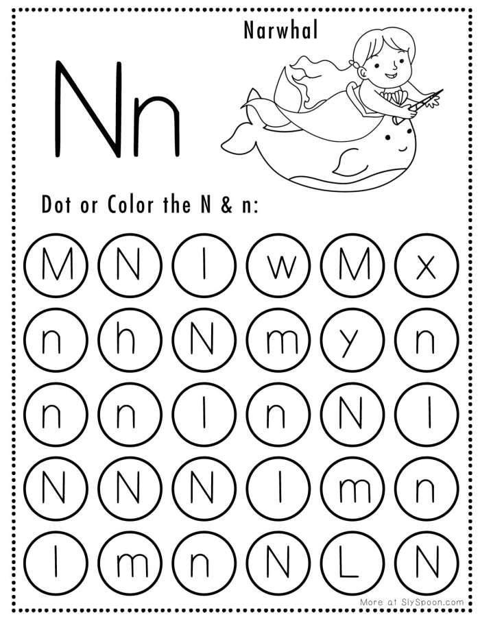 N Is For... worksheet designed to teach letter N sounds through fun coloring exercises, image 24 Preschool worksheet focused on the letter N with coloring activities for early reading skills