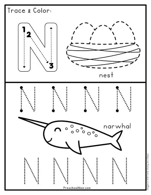 Get Ready for Reading worksheet number 21 featuring the letter N for Pre-K learners Preschool worksheet focused on the letter N for early reading skills