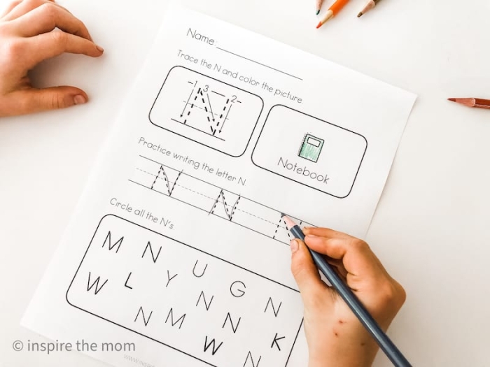 Get Ready for Reading worksheet featuring the letter N for Pre-K learners Preschool worksheet focused on the letter N to prepare for reading