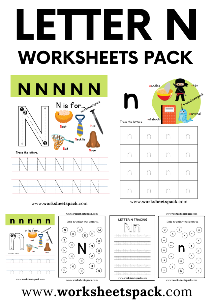 N Is For worksheet designed for early readers to explore the letter N in a fun way Preschool worksheet focused on the letter N with coloring activities and letter sound practice