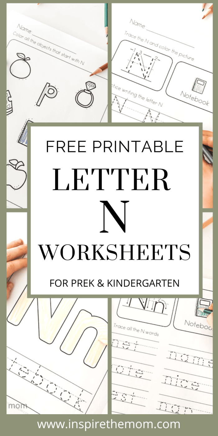 Get Ready for Reading worksheet featuring the letter N for Pre-K learners Preschool worksheet focused on the letter N for early reading skills