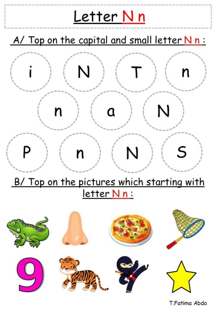 Get Ready for Reading letter N activity for Pre-K learners Preschool worksheet focused on the letter N to prepare children for reading