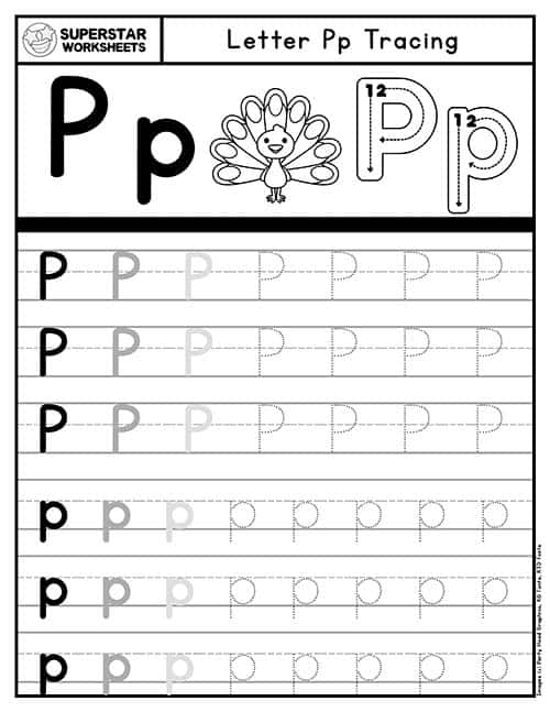 Get Ready for Reading Letter P Activity Sheet 21 for Pre-K Students Letter P tracing and coloring worksheet for preschoolers with fun activities to learn the letter P