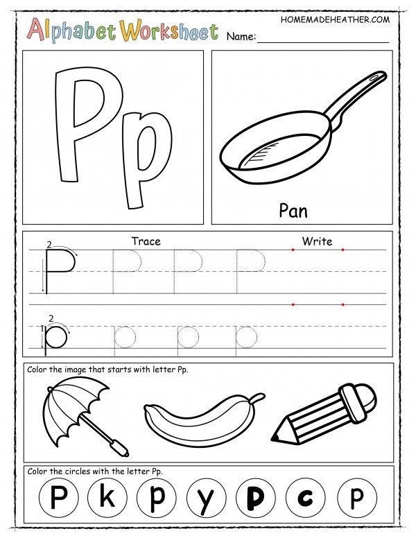 Letter P practice activities for preschool reading and writing readiness image 22 Preschooler tracing and coloring letter P with fun pictures on a learning worksheet