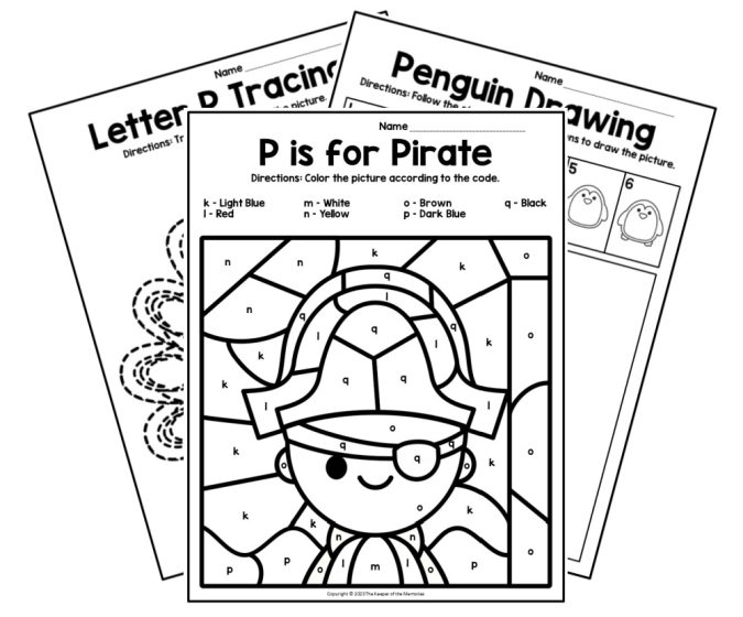 Get Ready for Reading Letter P Worksheet Activity 25 Preschooler tracing and coloring letter P activities on a reading worksheet