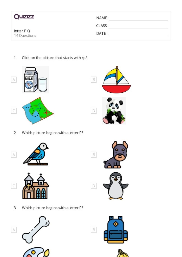 Letter P learning activities for preschoolers including tracing practice and picture coloring exercise 20 Preschool student tracing and coloring letter P with pictures of pig and penguin on worksheet 20