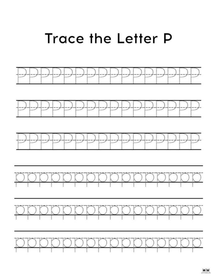 Get Ready for Reading Letter P Activity Sheet for Pre-K Students Preschool letter P worksheet with tracing lines and colorful pictures for beginning readers
