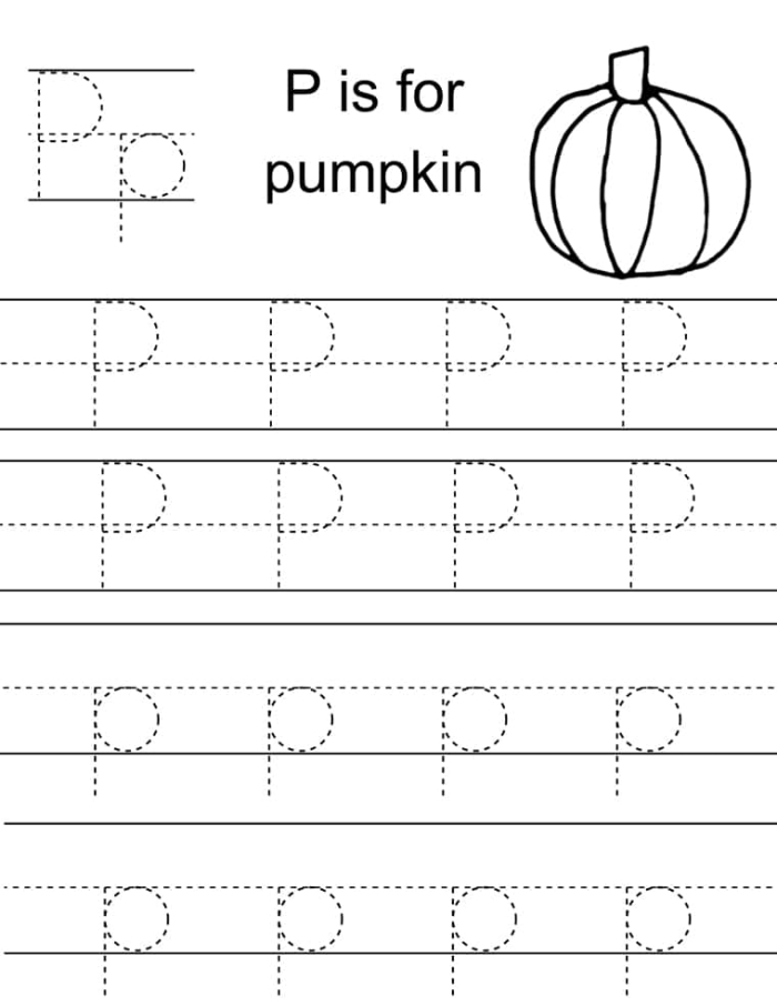 Get Ready for Reading Letter P Activity Sheet for Pre-K Students Preschool letter P worksheet with tracing lines and colorful pictures for beginning readers