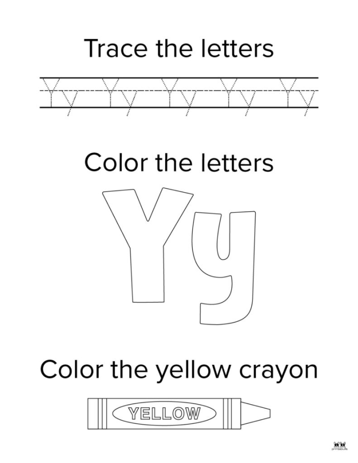 Preschool worksheet featuring the letter Y with fun coloring activities